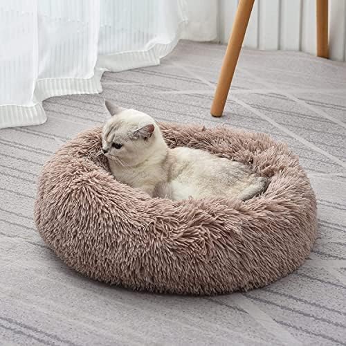 Cat Beds for Indoor Cats - Cat Bed Washable 24 inches, Dog Beds for Small Medium Dogs, Anti Anxiety Round Fluffy Plush Faux Fur Cat Bed, Thick Bottom (Light Brown, Large 24" L x 24" W) by Unknown