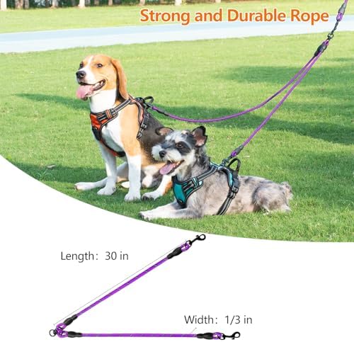 Taglory Double Dog Leash Coupler for Two Dogs, 1/3" Lightweight Dual Leash Extension for Small and Medium Dogs, No Tangle 360° Swivel, Reflective Rope, 30 Inch, Purple - Image 5