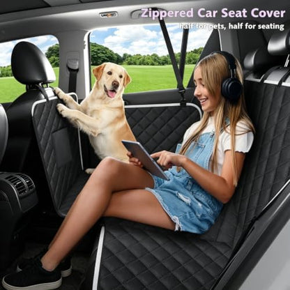 Meolsaek Back Seat Cover for Dogs,Zipper Hammock Car Seat Protector(Black) - Image 3