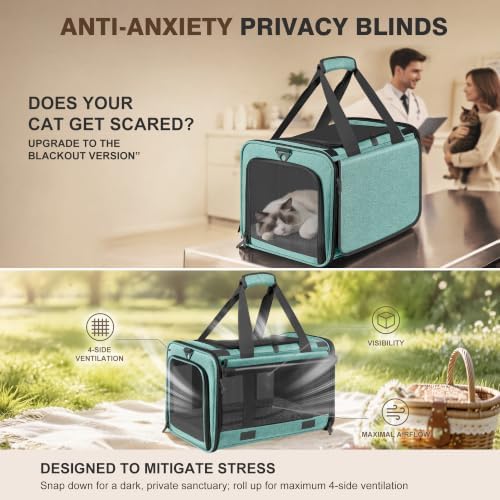 Soft Sided Cat Carrier for Anxious Pets with Privacy Roller Blinds - Image 2