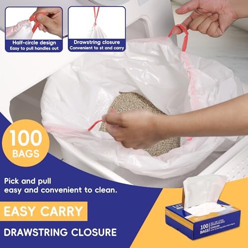 Drawstring Litter Liner Bags 100 Pack-Cat Litter Box Liner Bags for Litter Box Robot 3 and 4 Thick Waste Bags for Self-cleaning Cat Litter Box Liner Trash Bags for Home/Kitchen Trash Cans - Image 6