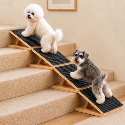 Dog Ramp for Stairs, Adjustable Non-Slip Wooden Ramp for Small Dogs, 4-Pack by Unknown