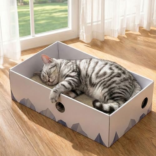 Conlun Cat Scratcher Box, Cardboard Pad, Bed for Indoor Cats, White - Image 2