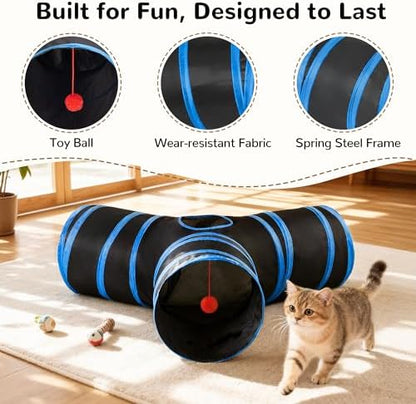 Tempcore Cat Tunnel, 3-Way Collapsible Toy for Indoor Cats, Royal Blue - Image 5
