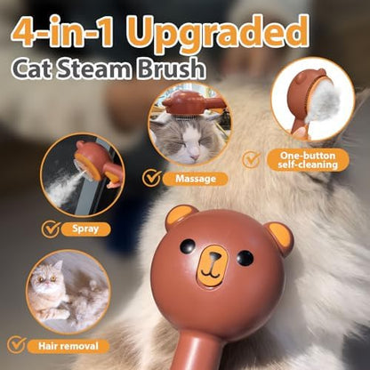 Cat Steam Brush with 2 Spray Levels & Release Button 4-in-1 Cat Water Brush - Image 2