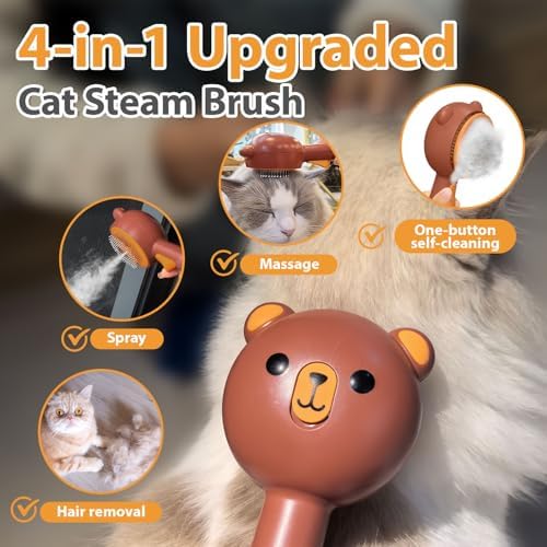 Cat Steam Brush with 2 Spray Levels & Release Button 4-in-1 Cat Water Brush - Image 2