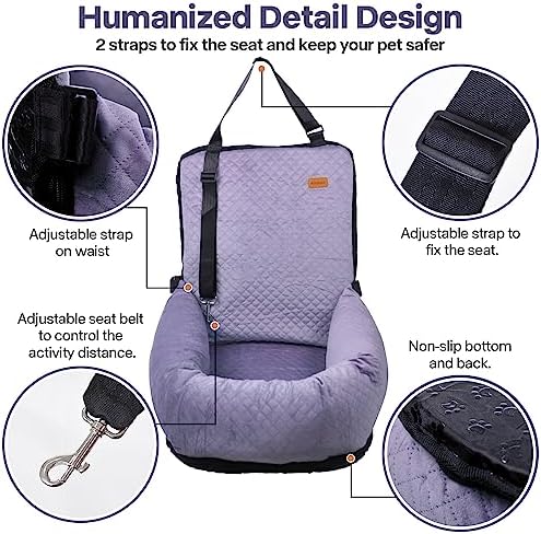 Dog Car Seat for Small Medium Dogs Pet Up to 40 lbs Purple - Image 4