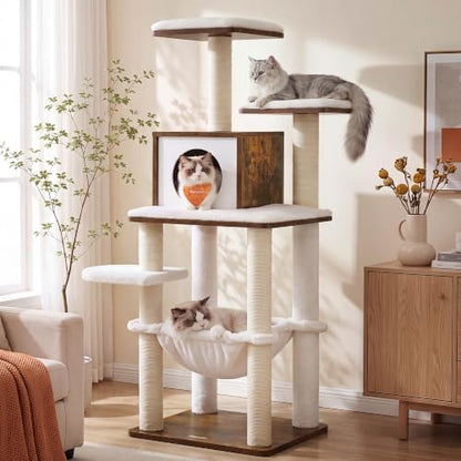 Feandrea Cat Tree, 56.3-Inch Contemporary Cat Tower, Multi-Level Condo by FeandreabySONGMICSHOME