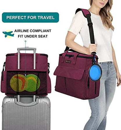 Modoker Weekend Dog Travel Bag with 2 Food Bags, 2 Bowls and Mat,Rose Red - Image 5