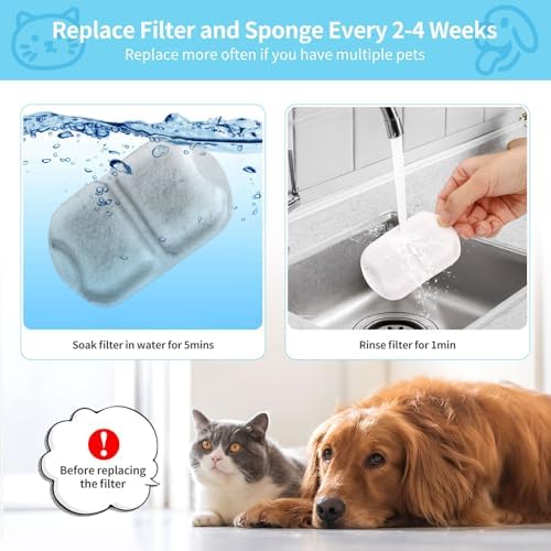 8 Set Dog Fountain Filter Replacement for 7L/230oz/1.8G Stainless Steel Dog Water Dispenser, YOIHABV Cat Fountain Filters, Triple Filtration Pet Water Filter, Replacement Filters and Sponges - Image 6