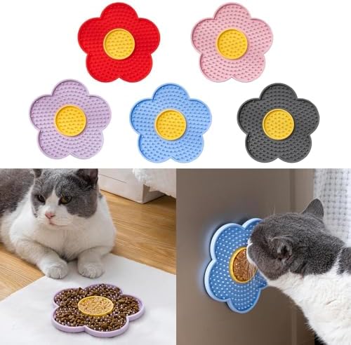Cats & Dogs Lick Pad Flower Shape Silicone Licking Mat with Suctions Cup Slow Feeders, Food-Grade Silicone, Blue - Image 2