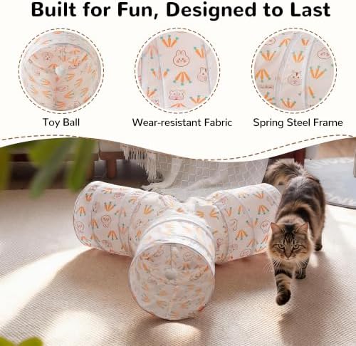 Tempcore Cat Tunnel, 3-Way Collapsible Toy for Indoor Cats, Pink Rabbit - Image 5