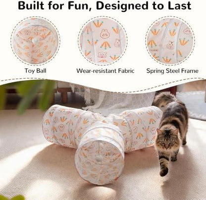 Tempcore Cat Tunnel, 3-Way Collapsible Toy for Indoor Cats, Pink Rabbit - Image 5