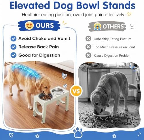XIAZ Elevated Dog Bowls Large Breed Raised Dogs Bowl Stand Large/Medium Sized Dog Slow Feeder Dogs Bowls Food Water Stands 5 Heights Adjustable 9/11/12/14in Pet Feeder Dish Station - Image 3