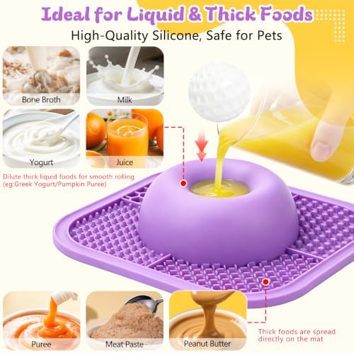 Slow Feeder Dog Bowls & Lick Mat for Liquid and Thick Treat, Anti-Slip Dog Lick Bowl with Interactive Rolling Ball, 5/6 Cup Pup Licking Toy for Large Medium Small Dogs and Cats-Large Purple - Image 3