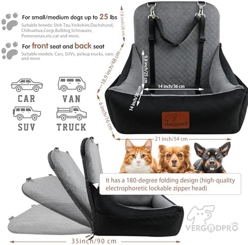 Small Dog Car Seat & Travel Bed:Keep Your Pup Safe,Comfortable and Secure on Every Journey.Features 2 Safety Harnesses,Removable Washable Cover for Multi-Scenario. - Image 3