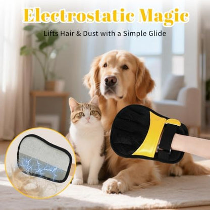 Pet Hair Removal Gloves, Yellow and Blue Colors, Static Hair Removal, Adjustable Strap, Reusable for Clothing, Sofa, Car Seat, Set of 2 - Image 6