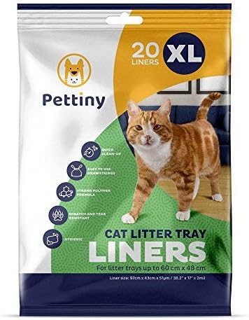 Pettiny 20 XL Cat Litter Box Liners with Drawstrings - Scratch Resistant Cat Litter Bags for an Extra Large Litter Pan by Pettiny