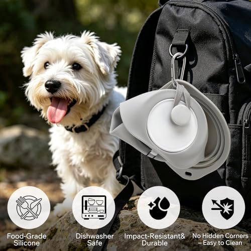 Dog Water Bottle and Collapsible Bowl Set, 18.6 oz/550ml Leakproof Silicone Portable Pet Travel Water Bottle for Walking, Hiking and Camping, Light Grey - Image 3