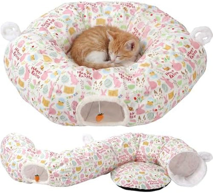 Aliceset Easter Bunny Cat Tunnel Bed for Indoor Cats 3ft x 3ft x 10in Foldable Cat Donut Tunnel with Washable Cushion Easter Rabbit Peekaboo Cave Toy for Small Kitten Kitty by Aliceset