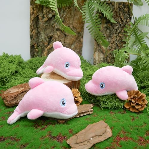 Dog Hide and Seek Toys Puppy Chew Squeaky Toys Plush Mushroom&Bamboo&Shell Hideout Stuffing with Squeakers Animals (3Pcs Squeaky Dolphin Pink) - Image 4