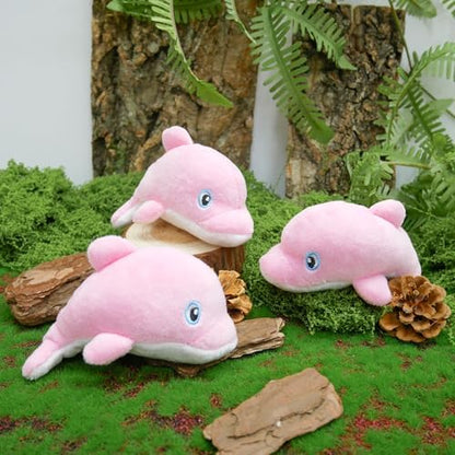 Dog Hide and Seek Toys Puppy Chew Squeaky Toys Plush Mushroom&Bamboo&Shell Hideout Stuffing with Squeakers Animals (3Pcs Squeaky Dolphin Pink) - Image 4