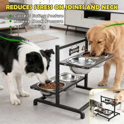 SHAINFUN Elevated Dog Bowl Stand with 4 Stainless Steel Bowls (58oz) & 1 Slow Feeder, 9 Height Adjustable Raised Dog Bowl from 4.9" to 14.5" for Large Dogs & Multi-Pet Homes - Image 2