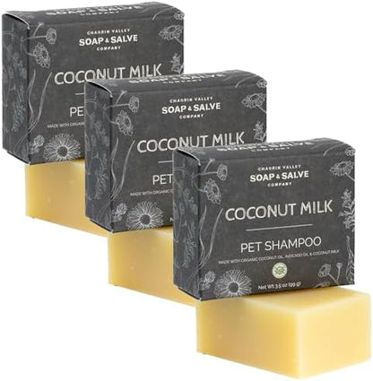 Chagrin Valley Soap & Salve Organic Natural Dog & Pet Shampoo – Unscented & Moisturizing for Dogs with Dry, Sensitive or Itchy Skin – Coconut Milk Conditions the Coat - 3.8 OZ Bar 3PK by ChagrinValleySoapSalve
