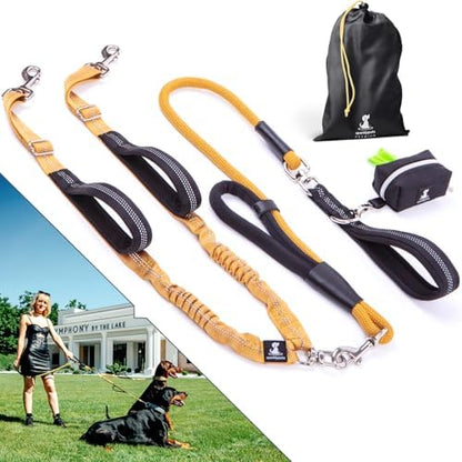 Premium Double Leash for Two Dogs, Medium & Large Breeds, Gold by SparklyPets