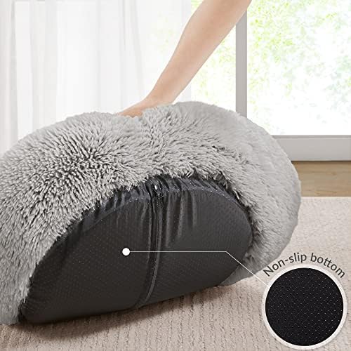 Friends Forever Serena Donut Memory Foam Orthopedic Dog Bed, Soft Faux Fur Oval Cat Couch For Indoor Pet, Fluffy Calming Plush Shag, Round Raised Bolster Cushion, Machine Washable Cuddler, Grey - Image 5