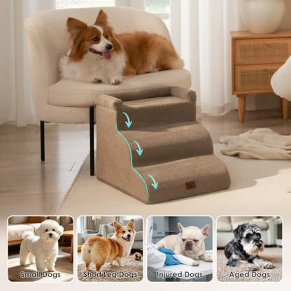 EHEYCIGA 4-Step Curved Dog Stairs for Beds 17.6" H, Camel - Image 2
