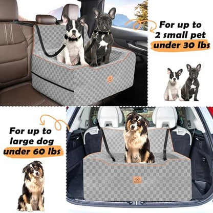 Large Dog Car Seat for Back Seat – Removable Dog Booster Seat & Washable Pet Car Seat for Medium & 2 Small Dogs up to 60lbs – Safety Straps & Storage Pocket – Travel & Home Use (Gray) - Image 2