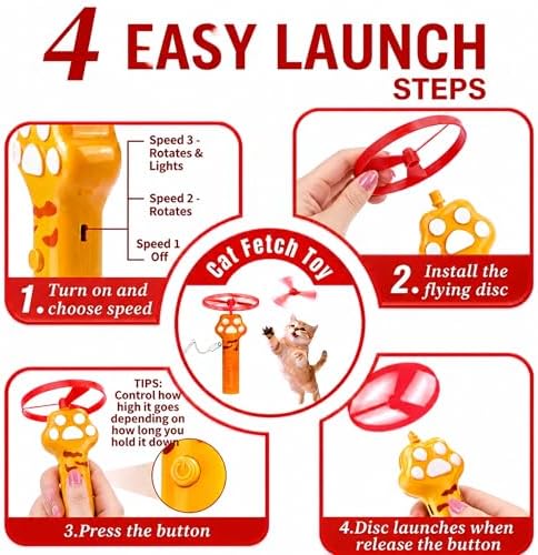 Cat Fetch Toy Disc Launcher, USB C Rechargeable Interactive Toy with 3 Soft Flying Discs, 3 Glow Discs, Electric Saucer Launcher for Indoor Cats, Hunting Exercise and Boredom Relief, Yellow - Image 4