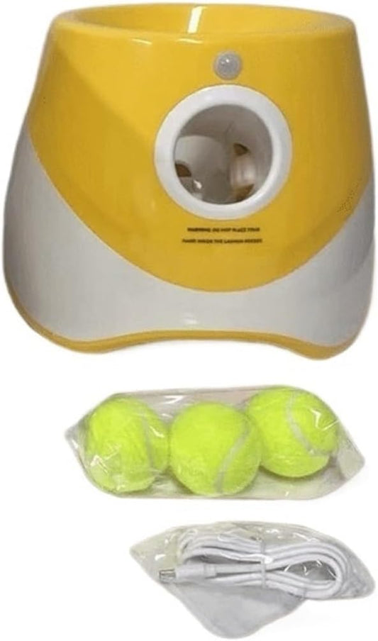 Dog Launcher Automatic Toy Tennis Throwing Pinball Machine Fun Interactive Throw Rechargable Catapult USB Charging(Yellow)