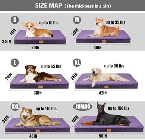 Patas Lague Orthopedic Large Dog Bed Washable Pet Sofa Mat 56''X40''Purple - Image 5