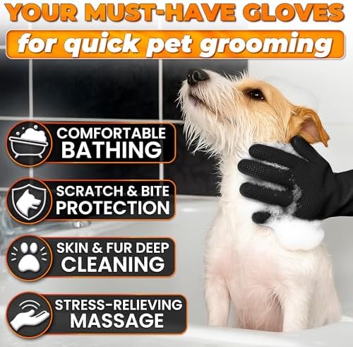 Cat and Dog Washing Gloves, 1 Pair, 11.6 in, Soft Silicone (Black) - Image 4