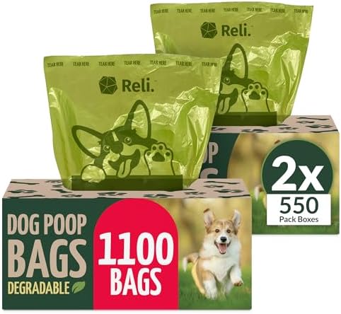 Reli. Biodegradable Dog Poop Bags (1100 Pack, 2 Large Rolls) Unscented by Reli