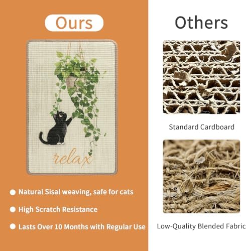 Sisal Cat Scratcher Mat Cat Wall Scratcher for Indoor Scratch Pad Wall Mounted Scratching Post to Protect Couch Carpet Furniture 23.6"x15.7" (Green Plant Cat) - Image 3