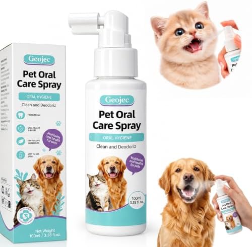 Pet Oral Care Spray, Dog Dental Spray for Dog Teeth Cleaning, Natural Dog Breath Freshener, Daily Dog Dental Care & Cat Dental Care Solution,No Brush Required Pet Mouth Freshener Spray for Dogs & Cats by Geojec