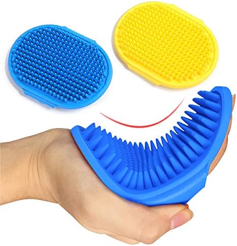 Dog Grooming Brush, Pet Shampoo Bath Brush Shedding Soothing Massage Rubber Comb with Adjustable Ring Handle for Long Short Haired Dogs and Cats 2pcs by Kwispel