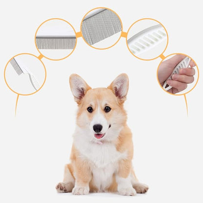 Pet Hair Comb, 2025 New Multifunctional Pet Grooming Brush Pet Hair Comb Tear Stain Removal, Fine-Tooth Stainless Grooming Massage Comb Stainless for Small Dogs Puppies