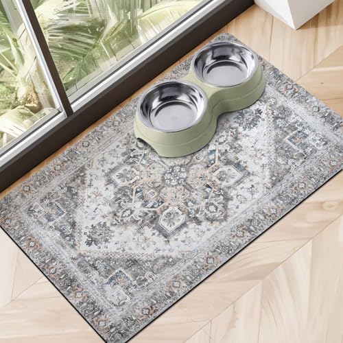 Dog Food Mats for Floors Absorbent, Pet Cat Food Mat - Non Slip Dog Bowl Mats for Food and Water, Eco-Friendly Boho Dog Placemats Feeding Mat Pet Supplies by Cuslnox