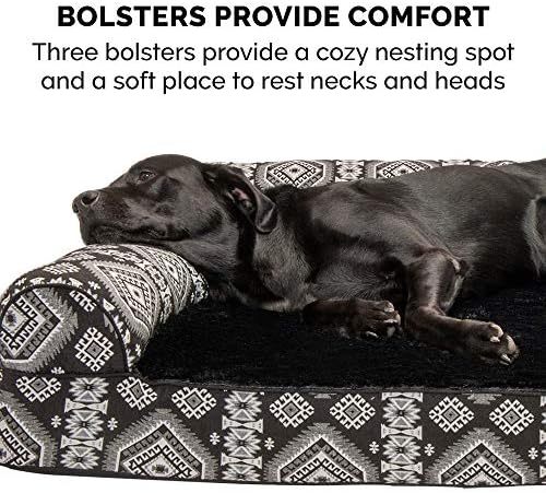Furhaven Pillow Dog Bed for Large/Medium Dogs w/ Removable Bolsters & Washable Cover - Plush & Southwest Kilim Woven Decor Sofa - Black Medallion, Large - Image 6