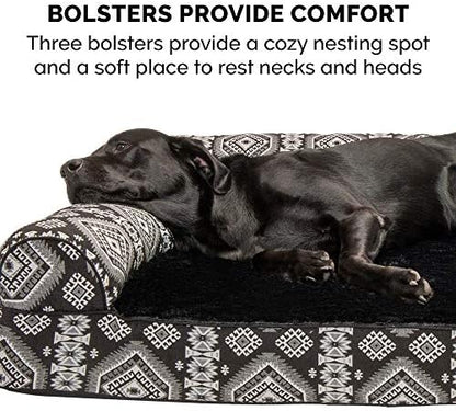 Furhaven Pillow Dog Bed for Large/Medium Dogs w/ Removable Bolsters & Washable Cover - Plush & Southwest Kilim Woven Decor Sofa - Black Medallion, Large - Image 6