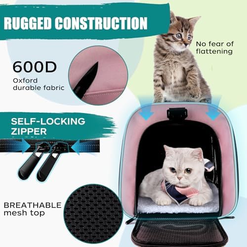 Top tasta Dog Cat Carrier Pet Carriers for Small Medium Large Cats Dogs Carrier Soft Sided Small Puppy Carrier Purse 15 lbs Portable Foldable Airline Approved Dog Cat Travel Carrier Pink 18x11x11 - Image 3