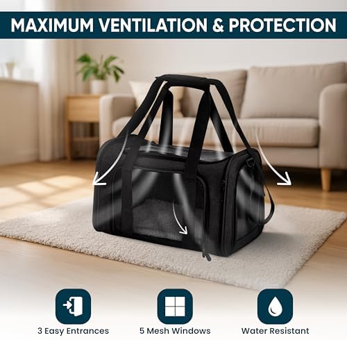 Pet Travel Carrier Bag – Airline Approved Soft-Sided Dog & Cat Carrier, Foldable, Breathable Mesh, Washable Pad – Fits Pets up to 15 lbs – The Pup Quartet (Black) - Image 4