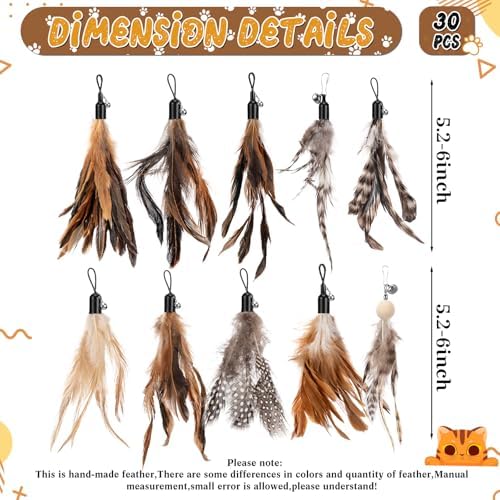 Leitee 30 Pcs Cat Feather Toys Bulk Wand, Classic Color, Reed Flower - Image 2