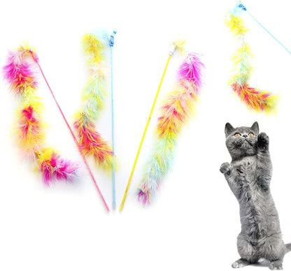 IUHKBH Cat Wand Toys, 3 PCS Interactive Kitten Toys Cat Teaser Wand with Soft Furry Tail Feather Wands with Bell