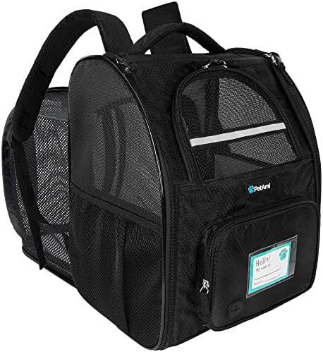 PetAmi Expandable Dog Backpack Carrier for Cats & Pets, Breathable Cat Carrier Backpack with Top Window & Multi-Entry, Ventilated Foldable Travel Carrier for Small Medium Pets up to 18 lbs, Black by PetAmi