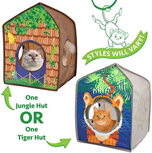 Kitty City Safari Jungle Tiger Pop-Up Cat House, Collapsible Indoor Cat Hideout with Peekaboo Openings, Lightweight Foldable Cat Playhouse - Image 2